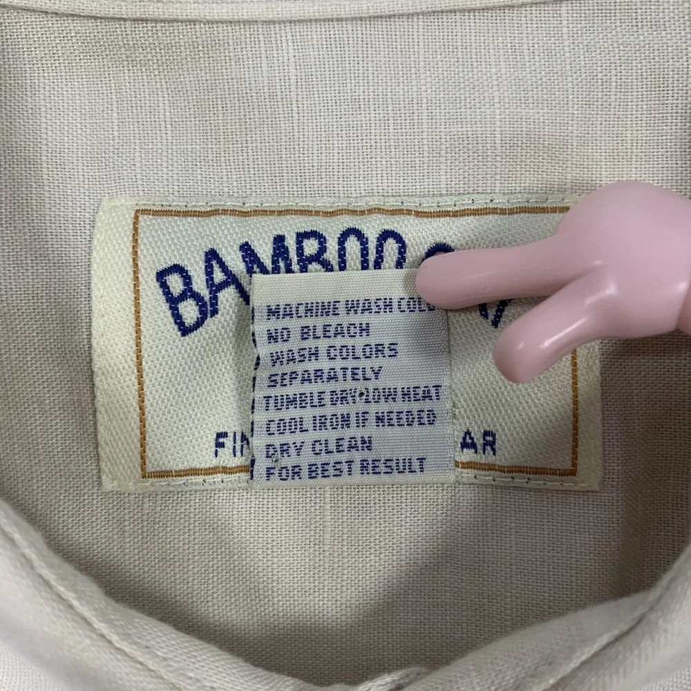 Bamboo Cay Button Down Shirt Mens XL Cream Linen Cotton Floral Embroidered